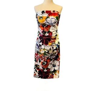 EUC Suzi Chin for Maggy Boutique Floral Ruched Strapless Dress Size 6